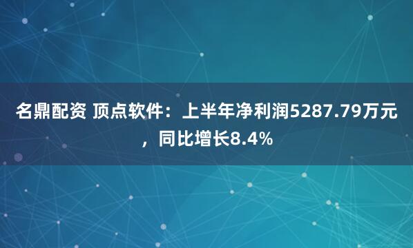 名鼎配资 顶点软件：上半年净利润5287.79万元，同比增长8.4%