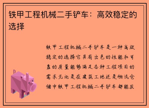 铁甲工程机械二手铲车：高效稳定的选择