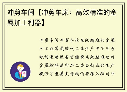 冲剪车间【冲剪车床：高效精准的金属加工利器】